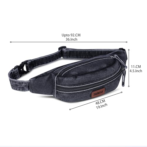 Image of Zainto Denim Waist Bag for Men & Women - Stylish and Durable Fanny Pack for Travel, Hiking, and Everyday Use (Carbon Black)
