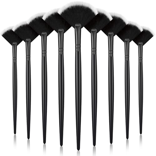 Image of 9 Pieces Facial Fan Mask Brushes, Soft Facial Applicator Brushes Tools for Peel Glycolic Makeup for Mud Cream(Black with White)