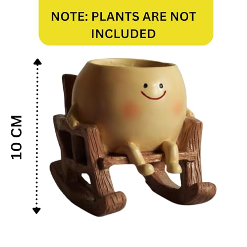 Image of Cute Resin Chair Planter Pot Planters for Home Decor - Smiling Face Handpainted Pot Home Garden & Living Room Table Balcony Decoration Item (Pack of 1, Brown, Plants not Included)