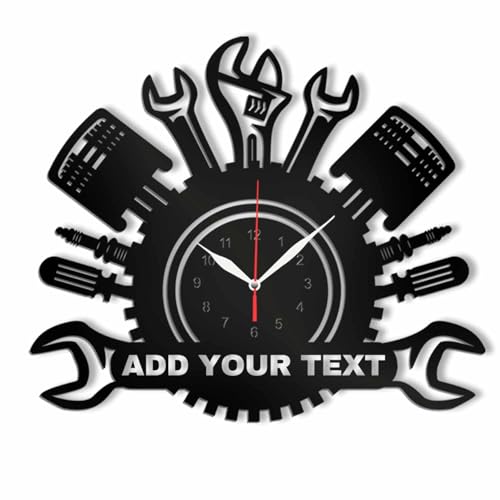 AIFLM Horloge Murale Personnalisée en Métal pour Outils de Réparation Voiture Automobile avec Lumière LED Néon Cadeau pour Noël, Fête des Pères