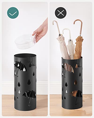 SONGMICS Porta Ombrelli per Entrata, Supporto per Ombrelli in Acciaio, con Vaschetta Scolapioggia Raccogligocce Rimovibile e 4 Ganci, Diametro 17 x 41 cm, Nero LUC024B01 - Immagine 3