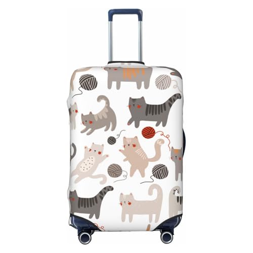 Cute Cats Play with Balls Print Luggage Cover Washable Elasticated Suitcase Covers TSA Approved Stylish Dust and Scratch Resistant Case Protector for Kids and Adults