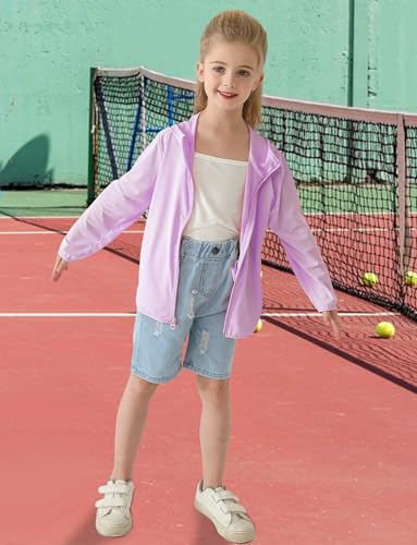 AUBIG Athletic Sun Protection Hoodie for Kids Long Sleeve UPF50+ Thin Zip Soft Running Fishing Top for Boys Girls4
