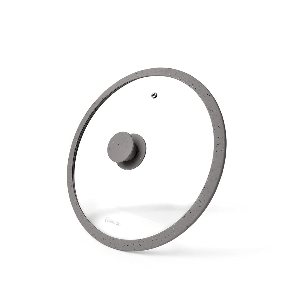 FISSMANUniversal Lid for Pots, Pans and Skillets - Tempered Glass with Heat Resistant Silicone Rim Fits, Replacement Frying Pan Cover and Cast Iron Lids (Grey, 26)