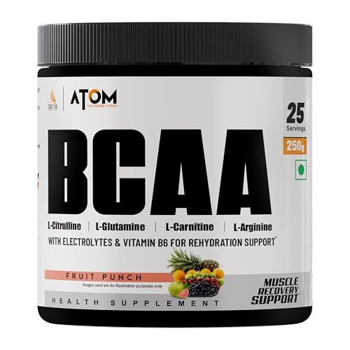 AS-IT-IS ATOM BCAA 250g with L-arginine, L-Carnitine, L-Citrulline for Energy burst & Athletic Performance | Fruit Punch Flavor