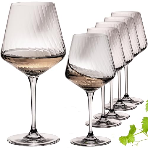 IMPERIAL glass Chardonnaygläser Set 6 Stück – Weißweingläser 570ml aus Crystalline Glas London – geriffeltes Weinglas mit langem Stiel und dünnem Rand