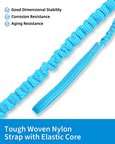 Image of OCEANBROAD Kayak Paddle Leash with D-Ring Stretchable Bungee Strap Lanyard Rope for SUP Kayaking Boating Canoeing Fishing Pole Rod 4-7 Feet Blue 2 Pack