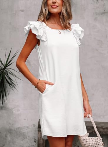 Image of Falechay Womens Summer Dresses Bow Tie Back Sundresses for Women Ruffle Short Sleeve Dress Casual Cute Sundress with Pockets