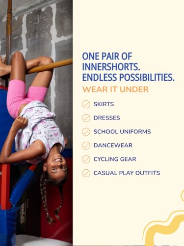 Image of mackly Girls Inner Shorts (Pack of 4) | 2-in-1 Seamless Panty Shorts with Gusset | Soft Breathable Base Layer for Dresses, Skirts