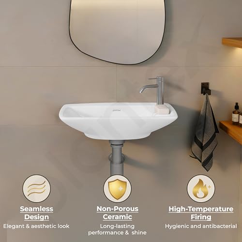 Image of Plantex Ceramic Wall Hung Basin /Washbasin for Bathroom /Wall Mounted Wash Basin with 10 Years Glaze Warranty by Plantex /Small Basin (White - 17X9X5 Inch)