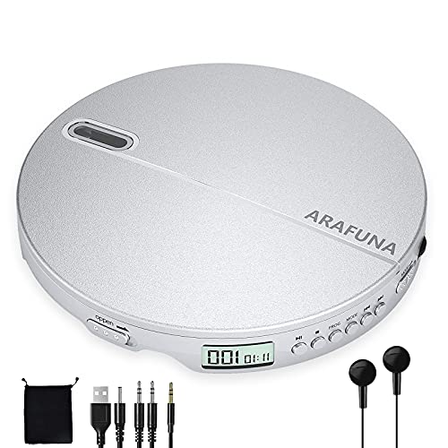 Portable CD Player for Car with Wired Earphone, ARAFUNA AntiSkip