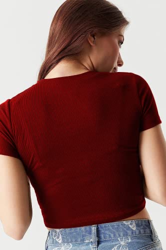Image of Essential Crop Top - Half Sleeves Round Neck Rib Knit Tank CT-09