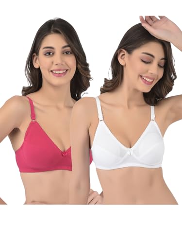Image of Softline Women's Cotton Blend Wire-Free Non-Padded | Full Coverage Bra Combo | Cut & Sew Design (Pack of 2)