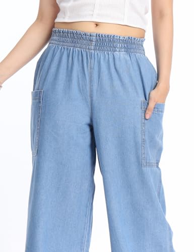 Image of INKD Women's Wide Leg Jeans - High-Rise | 100% Cotton| Enzyme Wash | Elasticated Waistband | Jeans for Women (Available in Plus Sizes)