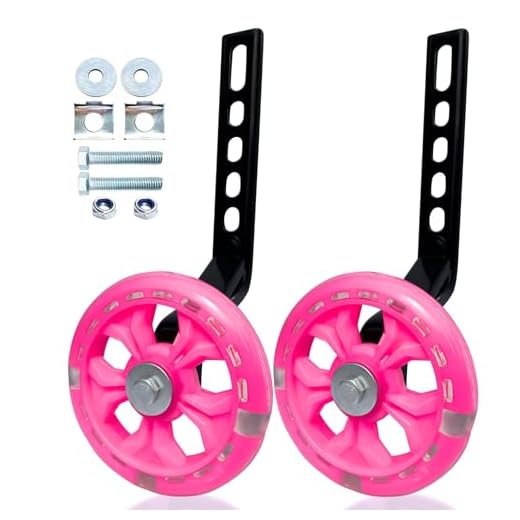 DDJKCZ Bike Training Wheels Flash Mute Big Wheel Compatible for 12 14 16 18 20 inch Single Speed Bicycle (Pink)