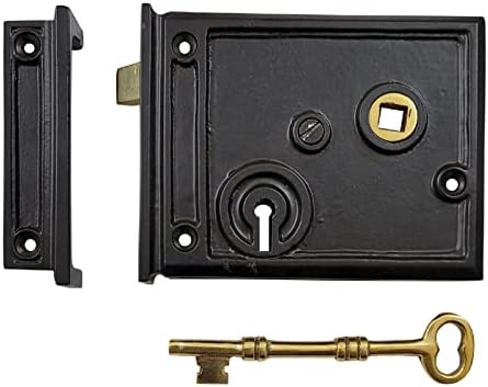 Adonai Hardware 4 Inch Besor Antique Cast Iron Rim Lock - Black Powder Coated