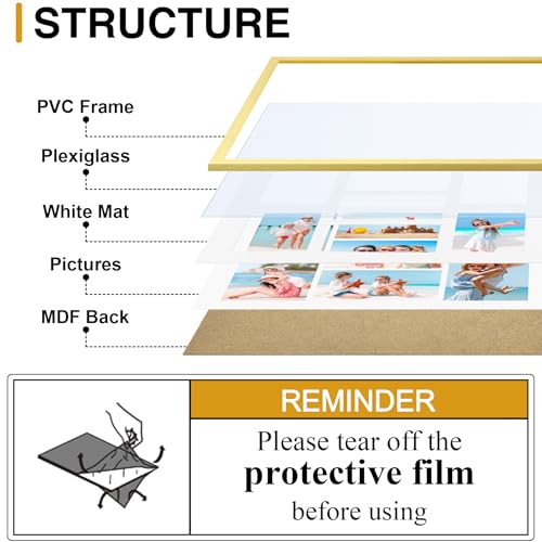 decorUhome 15x17 Picture Frames Collage Wall Decor, Display 7Pcs 4x6 Photos with Mat or 1Pcs 15x17 Unmatted, 7 4x6 Collage Picture Frames for Wall Mounting, Gold
