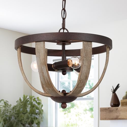 LOG BARN Farmhouse Chandelier, 3-Light Rustic Pendant Lights Kitchen Island,