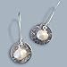 Handmade Lightweight Small Womens Silvertone White Pearl Disc Drop Earrings Beads by Bettina
