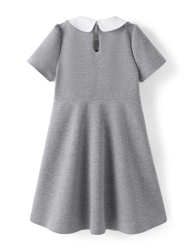Patpat Girls Short Sleeve Casual Vintage Peter Pan Collar Dress Waist Double Bow School Uniform Party Dress 5-12 Year Casual Grey 8-9 Years thumb #1