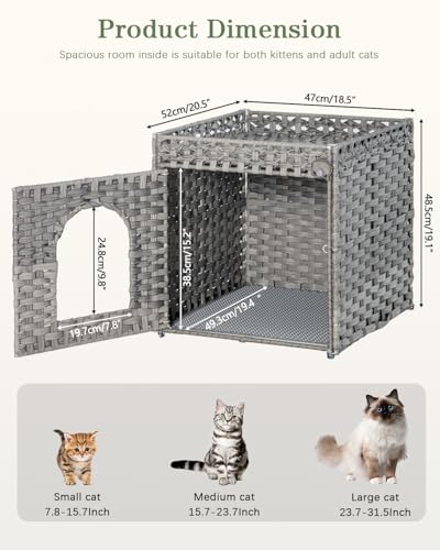 Image of SETVSON Cat Litter Enclosure, Rattan PE Hidden Kitty House, Gray