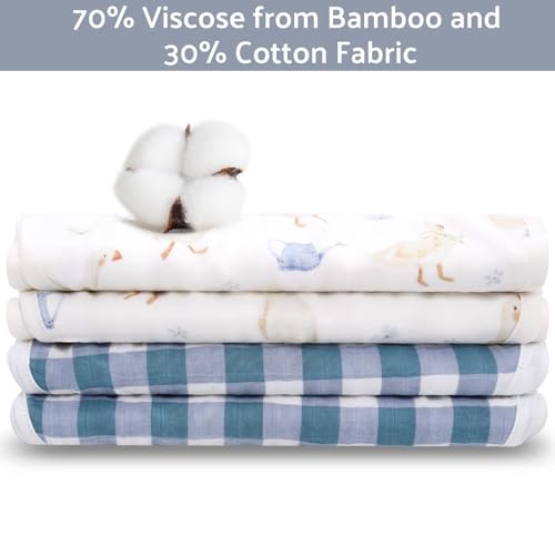 Image of LifeTree Muslin Baby Burp Cloths - 2 Pack 70% Viscose from Bamboo and 30% Cotton Large 22'' by 10.6'' Absorbent Milk Spit Up Rags - Burping Cloths for Newborn, Girls Boys, Duck & Blue Checkered