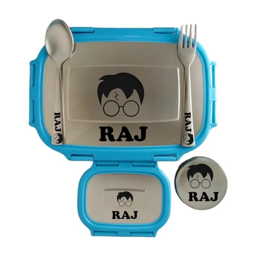 Image of ncgifts Personalized Tiffin | Customized Lunch Box | Personalized Stainless Steel Tiffin Box | Your Child's Name and Favourite Character Engraved | for Scholl Students and Return Gift (Sky)
