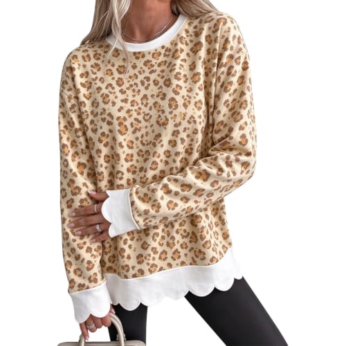 ENCURKUS Women's Leopard Print Ruffled Edge Sweatshirts Pullover Fall 2026 - image 2