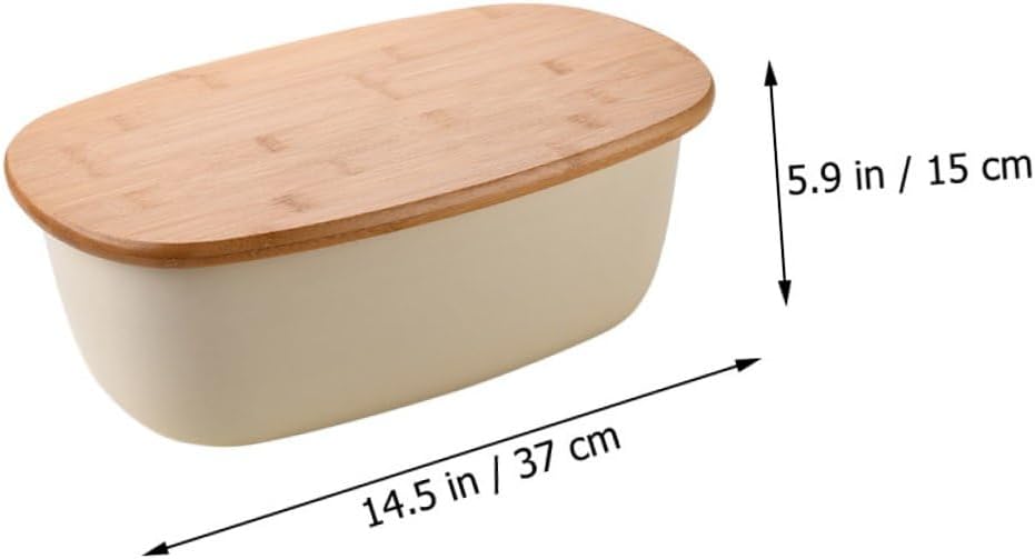 POPETPOP Bread Box Large Capacity Oval Sealing Bread Container with Oak Lid Fresh Keeping Kitchen Countertop Organizer and Sandwich Storage