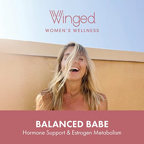 Winged Wellness Balanced Babe | Hormone Balance & Estrogen Detox for Women | PMS Bloating, Cramps, Mood Swings & Hormonal Acne | 100mg DIM, 100mg Calcium D-Glucarate & 6 Added Nutrients | 60ct