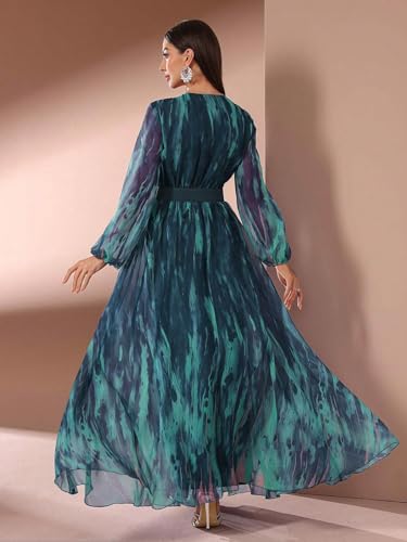 Image of TOLEEN Summer Casual Dresses for Women 2024 Spring Fashion Boho V Neck Long Sleeve Ruffle Floral Print Elegant Maxi Dress