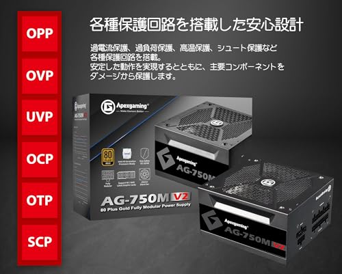 Apexgaming AGシリーズ 80 PLUS GOLD認証 750W フルプラグインATX電源 AG-750M-V2-JP の商品画像 3