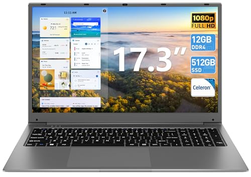 Naclud Laptop 17.3, processadores Celeron N5095 Quad-Core de alto...