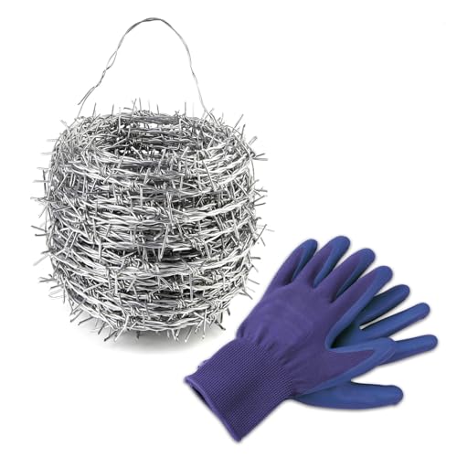 KARAT Rollo de alambre de púas de 16 m para valla, galvanizado, incluye guantes, resistente a la tracción y a la rotura, alambre de 1,6 mm de grosor, rollo de alambre de sauce con asa de transporte,