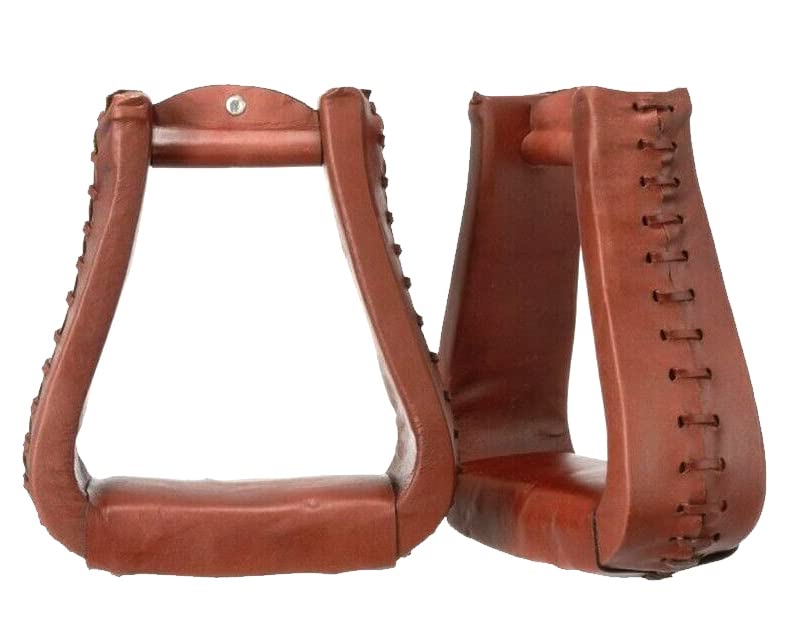 Étriers occidentaux en cuir brut recouvert de laçage en cuir