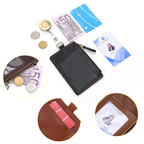 Wonderpool Leather Id Badge Holder With Zipper Wallet Pouch - Card Slots Case Detachable Neck Lanyard And Retractable Badge Reel For Office School Hospital Exhibition Id (Coffee) #TOP6
