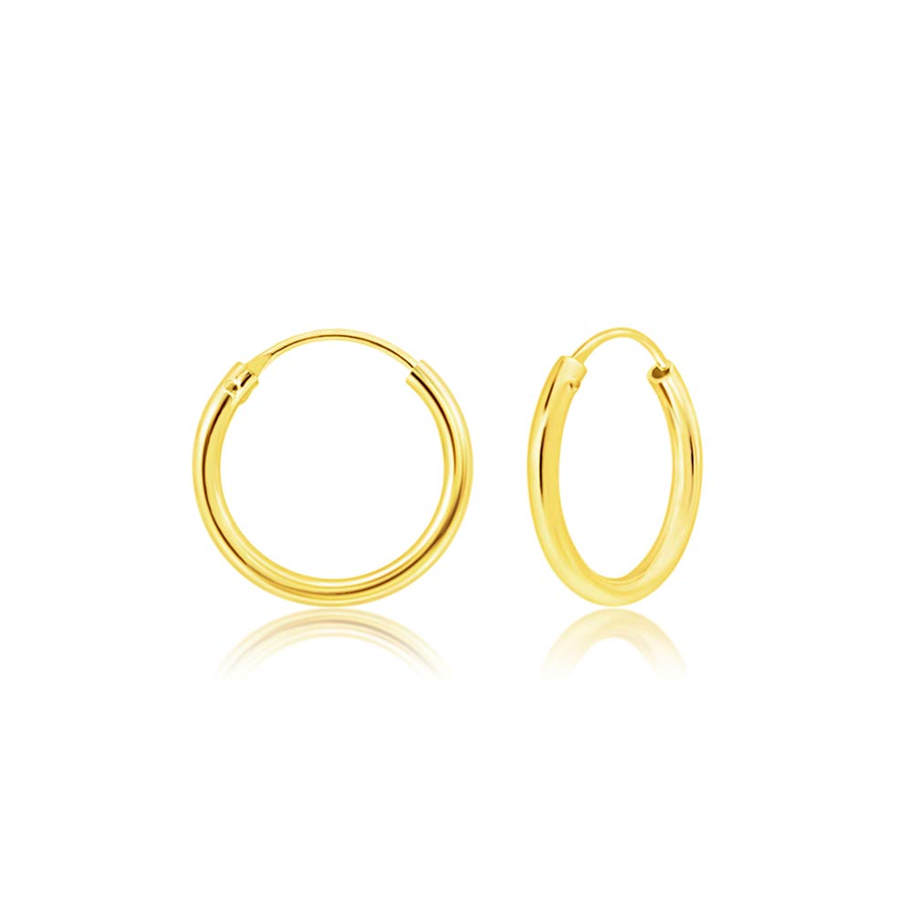 DTPsilver Pendientes Aro Mujer - Aros Oro Mujer - Pendientes Plata de Ley 925 Chapados en Oro Amarillo - Aros Dorados - Espesor 2 mm - Diámetro 10, 12, 14, 16, 18, 20, 25, 30, 40, 50, 60, 70, 80 mm