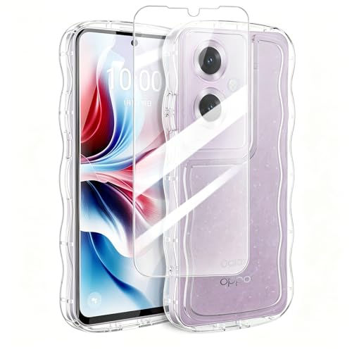 Luoiwei�y1+1���Z�b�g�z�Ή� OPPO Reno 11A �p �P�[�X+�K���X�t�B���� �I�b�| ���m�t�@ 11A �p �J�o�[ �N���A�؍� TPU �E�F�[�u ������� ���� �l�C �V���v�� ����~�� ���^ �y�� �Ռ��z�� �[OPPO Reno 11A