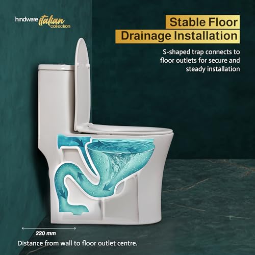 Image of Hindware Italian Collection Aster R One-piece EWC for Bathroom | S-220 Trap | Made of Ceramic | 10-year Warranty | Tornado Flushing | Duroplast Seat Cover | Soft Close