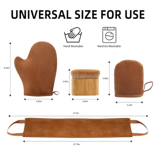 Image of FUNAN Self Tanning Applicator Kit with Tanning Glove for Self Tan Mitt, Back Lotion Applicator, Mini Mitt and Ultra Soft Self Tanner Brush Bamboo Kabuki Brush, Brown