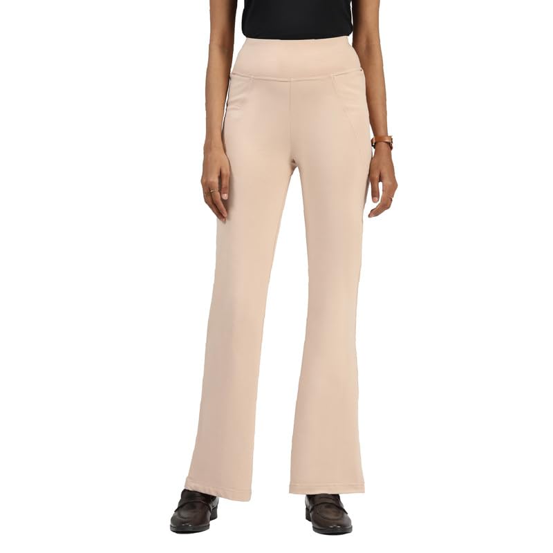 Image of Blissclub AM:PM Cotton Flare Pants for Women Upto 5'4 ft | Wide Waistband, 4 Pockets | Bell Bottom Pants and high Waist Trousers for Office wear
