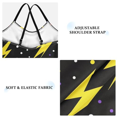 Yellow Lightning Bolts Girls One Piece Swimsuits Black Sport Halter Swimwear Beach Bathing Suit 3T3