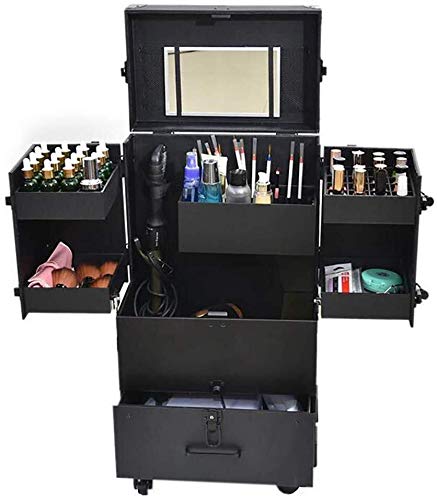 Preisvergleich Produktbild Schwarz Roll Makeup Koffer Grosse Kapazität Trolley-kosmetischer Kasten-Gepäck-Beutel Nails Make-up Toolbox Farbe Nagellack Lattice