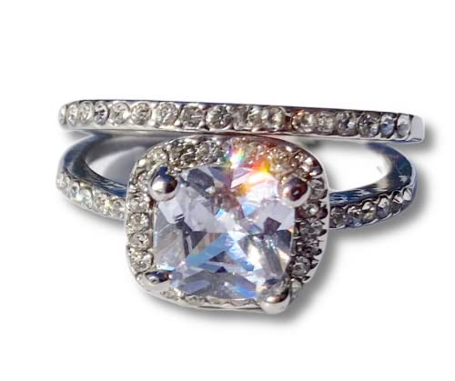 Women's Cushion Cut 2.5CT Cubic Zirconia CZ Promise Engagement Wedding Fashion Ring Jewelry Set with Gift Box