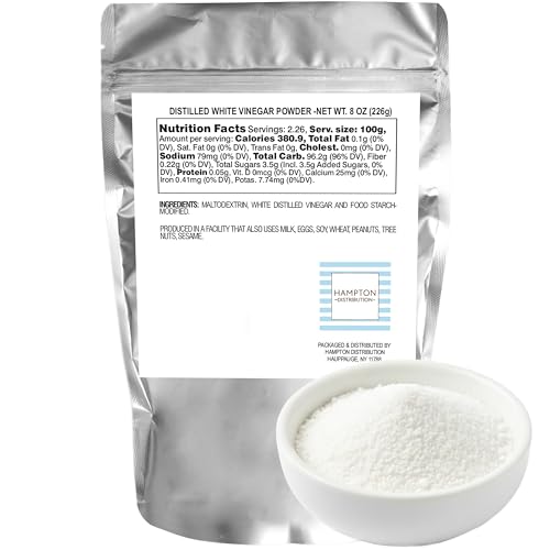 Distilled White Vinegar Powder, 8 Ounce Resealable Bag, Hampton Distribution