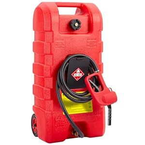 Acekool Portable Gas Fuel Tank 15 Gallon Fuel Caddy, Caddy with Shut-Off Valves, Siphon Mode Flow Rate of 2 Gallons Per Minute, Scarlet