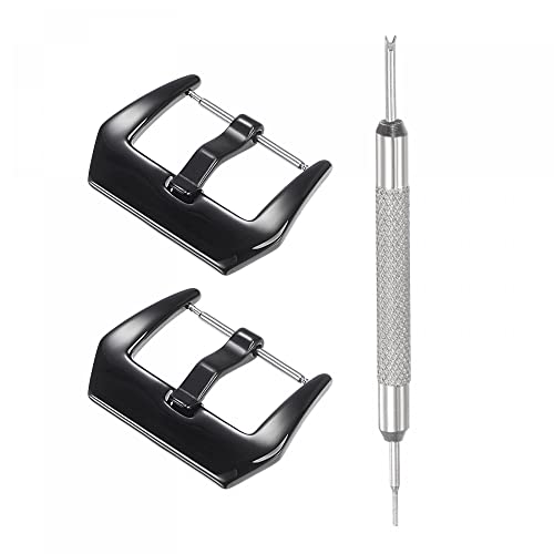 uxcell Watch Strap Clasp Replacement Set, Stainless Steel Polished PVD Buckle, Black for 24mm Width Watch Bands with Spring Bar Remover