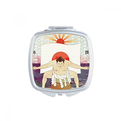 Mount Japanese Ukiyo-e Sumo Square Mirror Portable Compact Pocket Makeup Double Sided Glass image 2