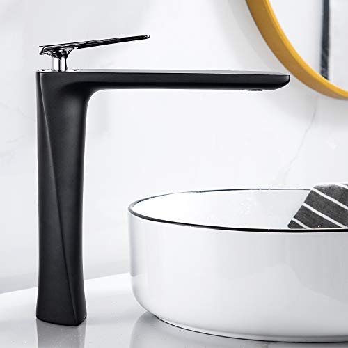 Preisvergleich Produktbild Badezimmer Wasserhahn JOMOLA Einzelgriff, Waschtischarmatur, hohes Becken, Einhandbatterie, Schwarz (ohne Abtropffläche)