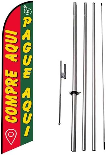 15ft Compre Aqui Pague Aqui Feather Flag Set, Includes Flag Pole and Ground Stake